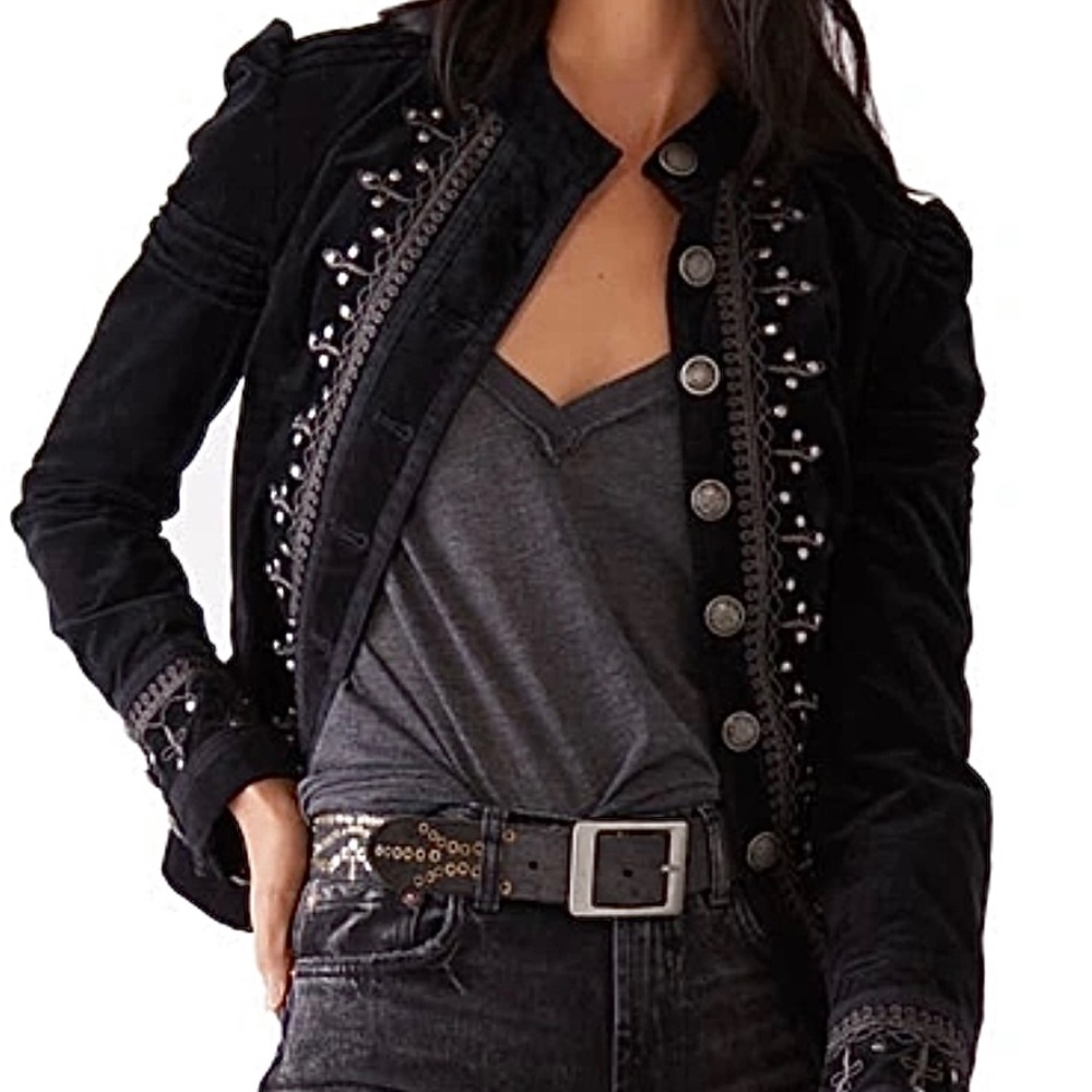 Free People Maven Studded and Embroidered Velvet Jacket